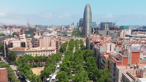 Aerial-view-to-Diagonal-avenue,-Barcelona,-Spain
