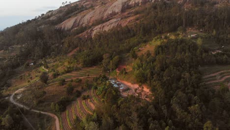 A-small-village-in-the-mountains-of-the-Taita-Hills-during-sunset,-Kenya