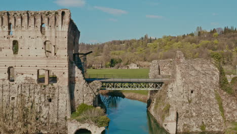 Drone-shot-over-Valeggio-sul-Mincio-bridge-Mantova-Italy