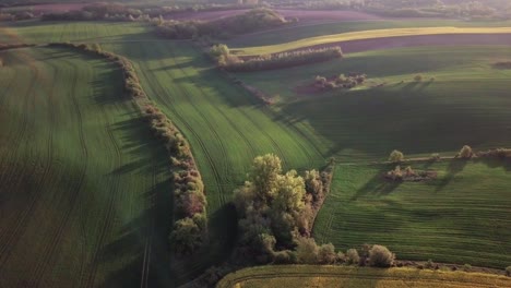 Aerial-view-of-a-farmland-on-rolling-hills-in-Poland