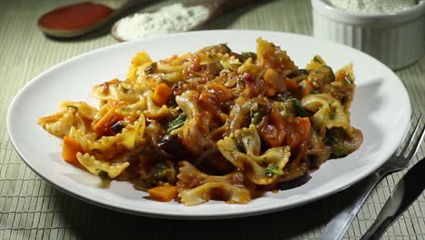 Delicious-italian-meal-known-as-farfalle-made-with-a-spicy-and-juicy-sauce