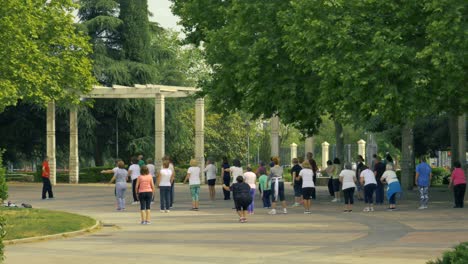 Eine-Gruppe-Von-Menschen,-Die-In-Einem-öffentlichen-Park-Sport-Treiben