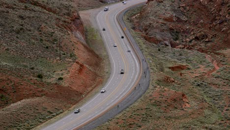 Aerial-view-of-highway-in-Moab,-Utah
