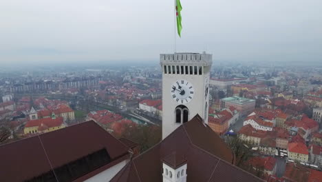 Fly-over-Ljubljana-castle,-one-of-the-most-important-landmarks-of-the-city,-Slovenia