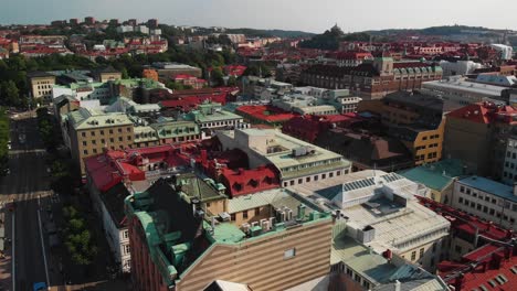 Aerial-beautiful-view-over-the-majestic-city-Gothenburg-showing-the-part-of-town-called-Inom-Vallgraven-and-other-parts-of-the-city