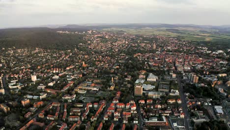 Drone-shot-of-the-student-town-goettingen-at-sunset