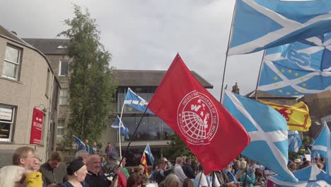 Close-up-of-Scottish-protesters-and-their-flags-outside-the-Perth-Concert-Hall-where-the-Tory-Leadership-Hustings-is-being-held
