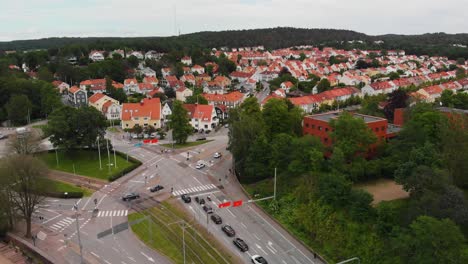 Aerial-footage-over-Orgryte-in-Gothenburg,-Sweden