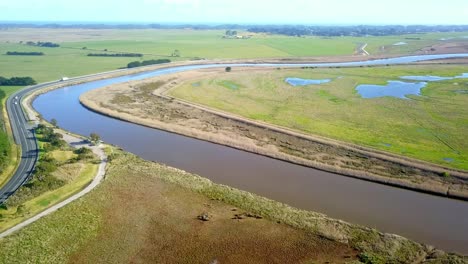 Aerial-view-of-the-Tarwin-River-and-flooded-agricultural-fields-at-Tarwin-Lower,-Victoria,-Australia