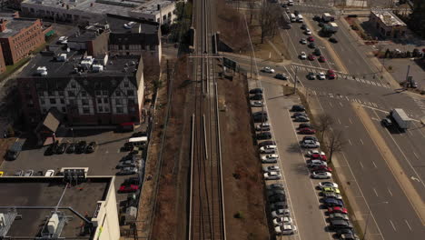 A-top-down-shot-of-train-tracks-on-a-sunny-day