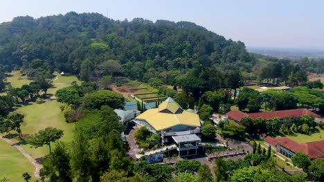 Aerial-view-of-Convention-Center-by-Mount-Tidar-in-Magelang,-Indonesia