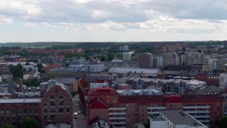 Colorful-living-district-of-Norrkoping-city-in-aerial-drone-view
