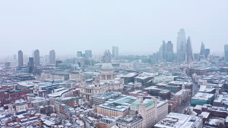 London-snow-aerial-drone-shot-st-pauls-cathedral-skyscrapers-in-background