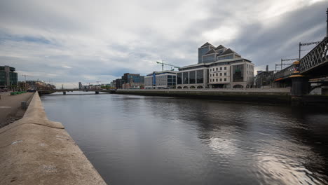 Panorama-time-lapse-of-daytime-road-traffic-and-people-walking-by-in-Dublin-City-in-Ireland