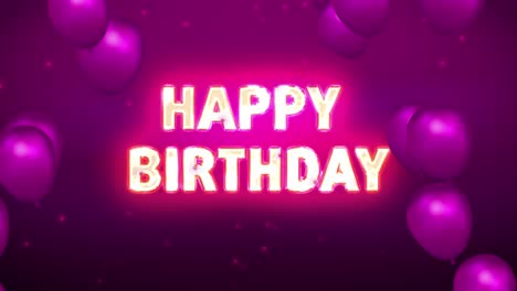 Alles-Gute-Zum-Geburtstag,-Leuchtendes-Neon-Mit-Enthäutenden-Ballons,-Hintergrundschleife-4k