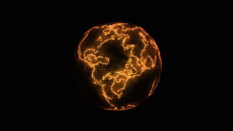 Rotating-Earth-globe-map-in-burning-flames