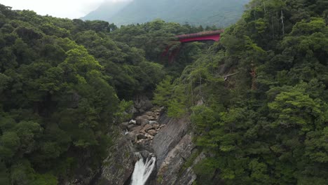 Cascada-De-Torokino-En-Yakushima-Japón,-Toma-De-Revelación-De-Inclinación-Aérea