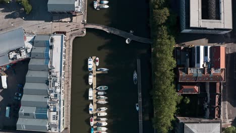 Top-down-Drone-shot-over-old-city-central-Bristol-docks