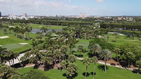 perfectly-maintained-golf-course-in-West-Palm-Beach,-Florida-drone-view
