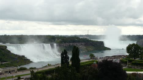 Wunderschöne-Weitwinkelaufnahme-Der-Bewölkten-Tageslandschaft-Der-Niagarafälle