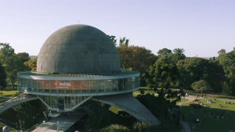 AERIAL---Galileo-Galilei-Planetarium,-Buenos-Aires,-Argentina,-circle-pan-left