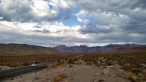 Morning-traffic-and-high-desert-panorama-in-the-southwest-USA