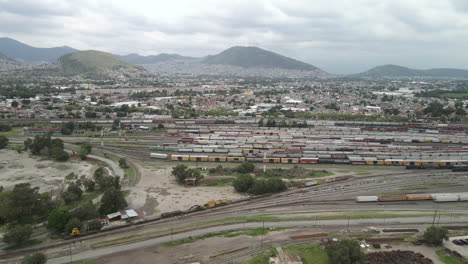 Aerial-view-of-freight-cars-in-mexico-city-station