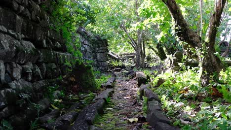 Sitting-outside-the-ancient-city-of-Nan-Madol,-UNESCO-World-Heritage-Site-in-Pohnpei,-Micronesia