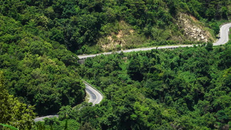 Vehículos-Que-Viajan-Por-La-Carretera-Forestal-De-Montaña-En-El-Campo