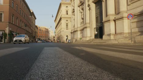 First-person-low-angle-view-of-Corso-Rinascimento-street-in-Rome,-Italy