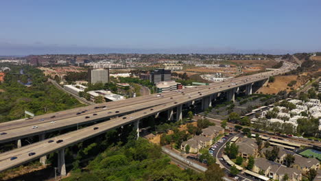 Many-cars-on-San-Diego-freeway-going-through-Mission-Valley
