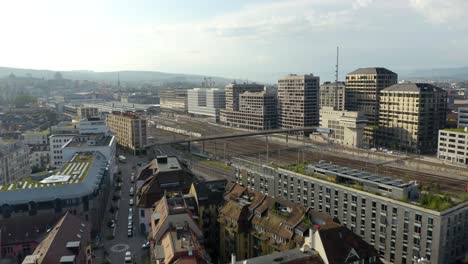 Aerial-View-of-Zurich-Neighborhood-Next-to-Central-Train-Station