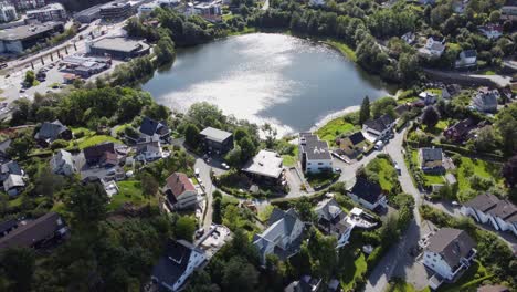 Small-Nesttun-water---Expensive-neighborhood-in-Bergen-municipality-with-plans-for-massive-apartment-buildings---Aerial-Nesttun-Bergen-Norway