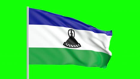 National-Flag-Of-Lesotho-Waving-In-The-Wind-on-Green-Screen-With-Alpha-Matte
