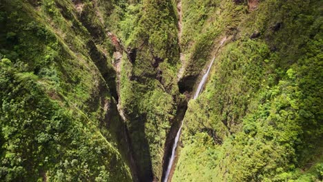 Rückwärtserfassung-Der-Heiligen-Wasserfälle-Auf-Oahu,-Hawaii