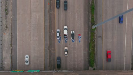 Birds-eye-view-of-cars-on-59-South-freeway-near-downtown-Houston