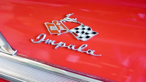 Chevrolet-Impala-Metal-Vintage-Logo-on-1958-Classic-Restored-Car