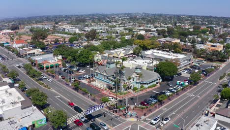 Drone-shot-over-Carlsbad-city-in-California-with-houses-and-streets,-America