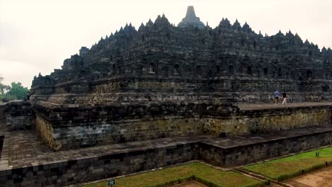 Majestic-Borobudur-temple-building-in-Magelang,-Indonesia,-close-up-aerial-view