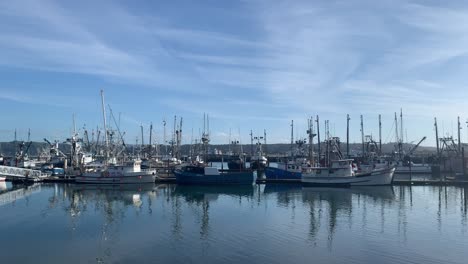 Fishing-Boats-Moored-At-The-Port-In-Newport-City,-Oregon,-USA