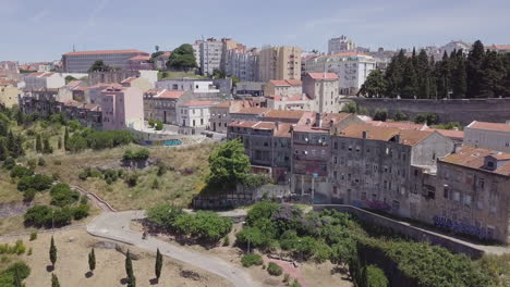 Aerial-drone-shot-in-Lisbon-neighborhood-Casal-Ventoso