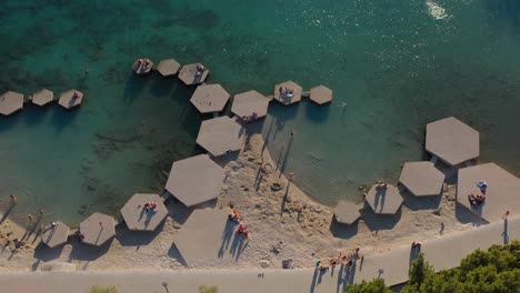 Hexagonal-Shape-Concrete-Platform-Around-Plava-Beach-On-A-Sunny-Day-In-Vodice,-Croatia