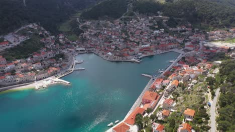 Pucisca-Town-On-Island-Brac-In-Croatia---aerial-drone-shot
