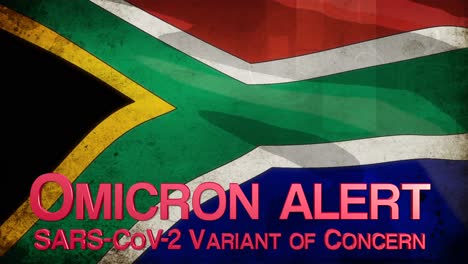 Texto-Omicron-Alarm-Sudáfrica-Bandera-Pendamic-Covid-19-2021-Nuevo-Vriant-Od-Preocupación