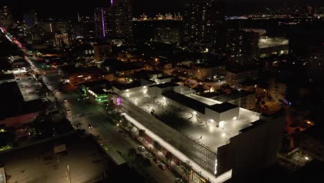 Miami-aerial-descent-to-night-time-exercise-class-on-parkade-roof-top