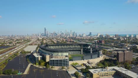 Beautiful-Aerial-Flight-Over-Guaranteed-Rate-Ballpark-on-Summer-Day