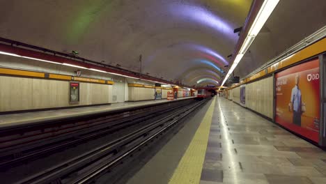 Subway-metro-train-entering-the-station-at-a-low-speed-in-Mexico-City-Latin-America
