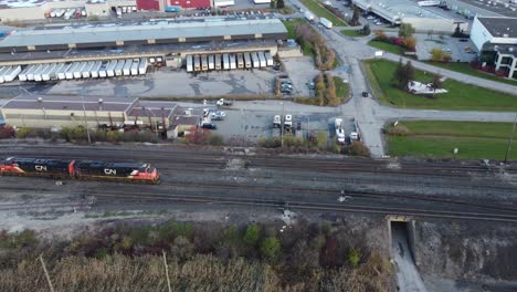 Aerial-flyover-MacMillan-CN-Train-Yard,-Canadian-National-Railway