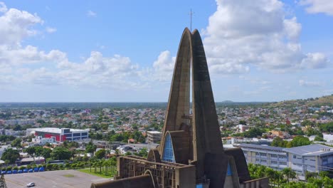 Aerial-view-of-Our-Lady-of-Altagracia-Cathedral-Basilica-in-Higuey,-Caribbean