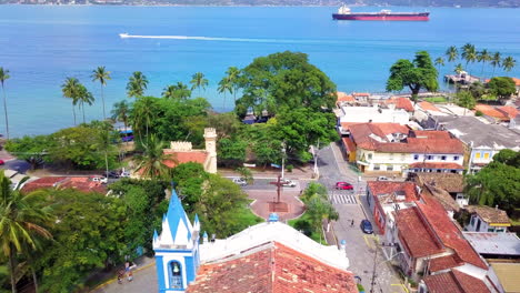 Aerial-view-of-the-historic-center-of-Ilhabela-in-the-State-of-São-Paulo,-Brazil